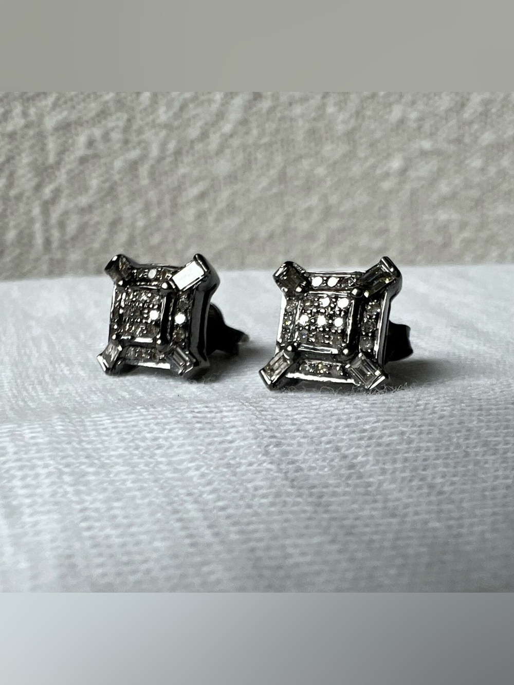 Liza Beth Diamond Cluster Stud Earrings - Black Rhodium Sterling Silver, 10mm